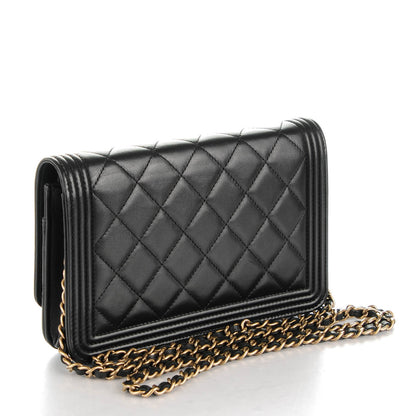 Chanel Lambskin Quilted Boy Wallet On Chain WOC Black 3 of 8