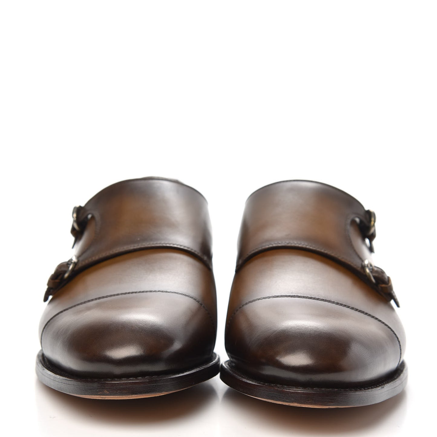 Calfskin Mens Double Monk Strap Captoe Loafers 9.5 Ombre Brown