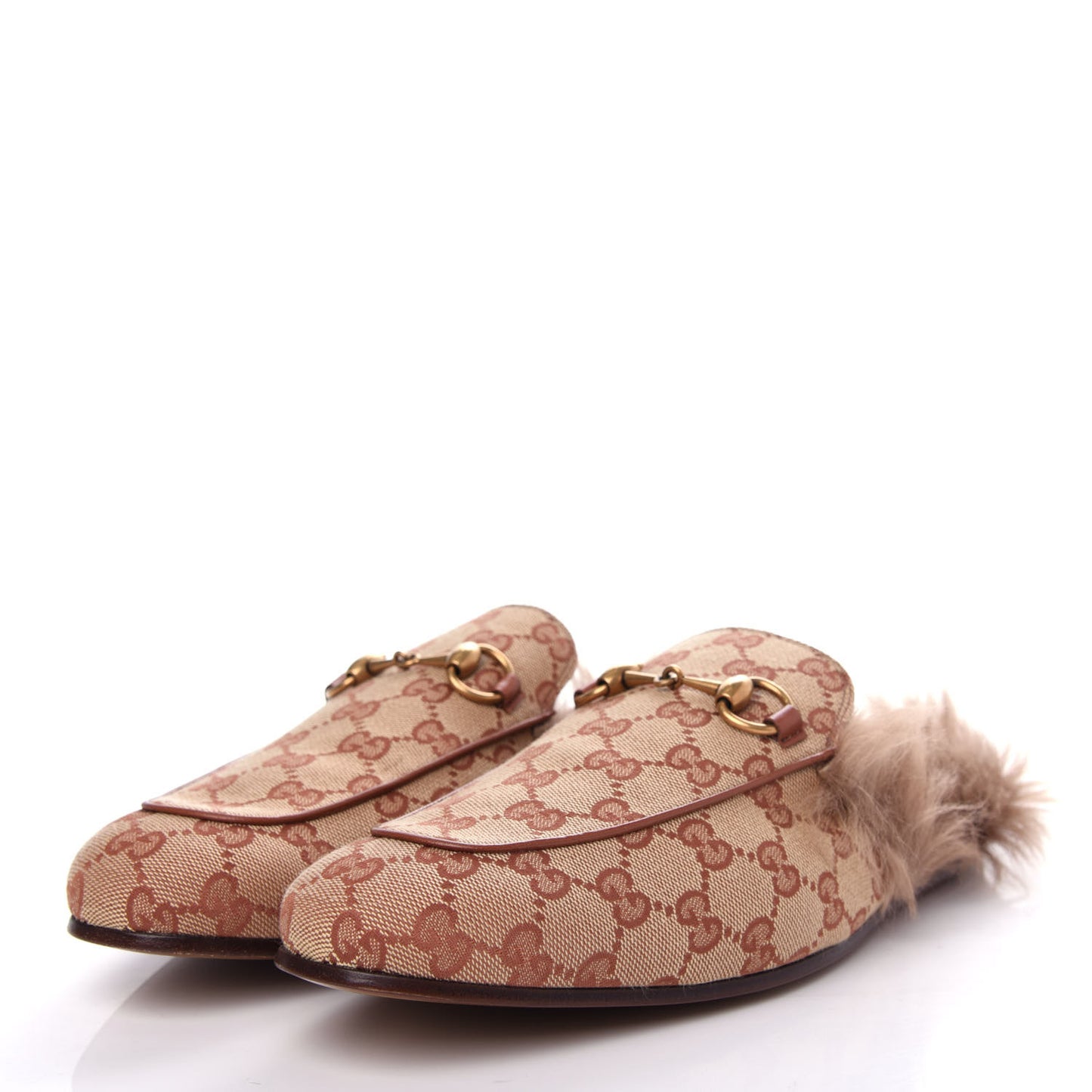GG Monogram Fur Mens Princetown Slippers 8 Beige Ruggine Rust