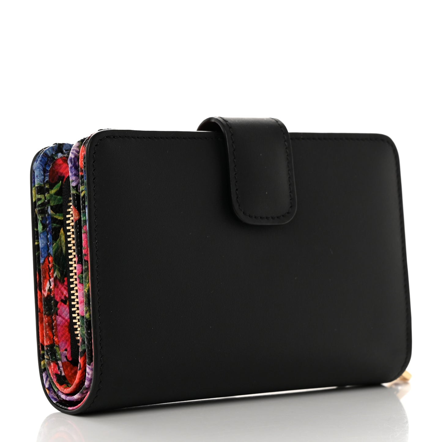 Calfskin French Compact Wallet Black Multicolor