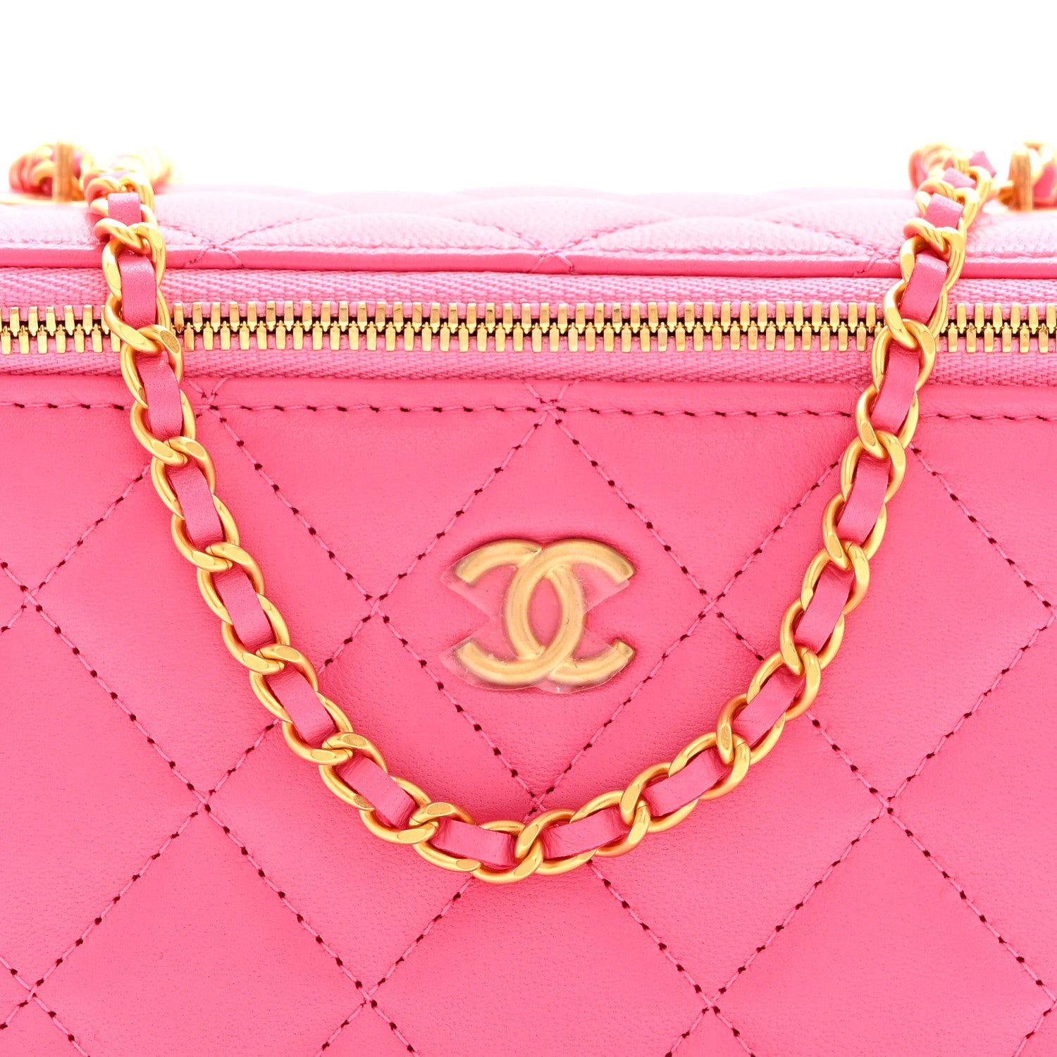 Chanel Lambskin Enamel Quilted Small Coco Hearts Vanity Case With Chain Pink 9 of 12