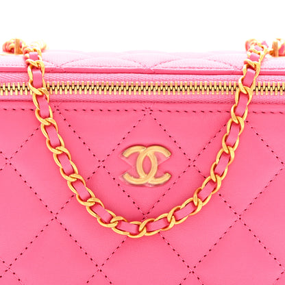 Chanel Lambskin Enamel Quilted Small Coco Hearts Vanity Case With Chain Pink 9 of 12