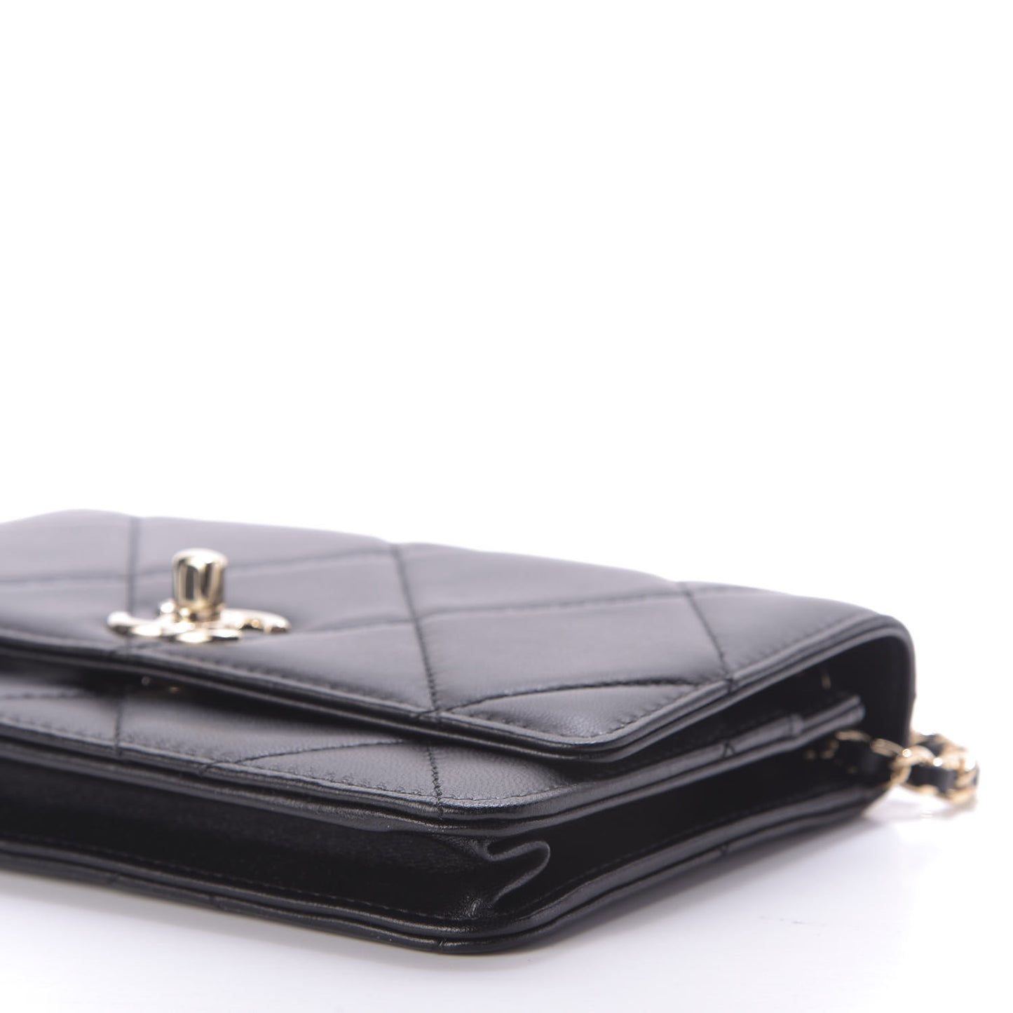Lambskin Quilted Trendy CC Wallet On Chain WOC Black