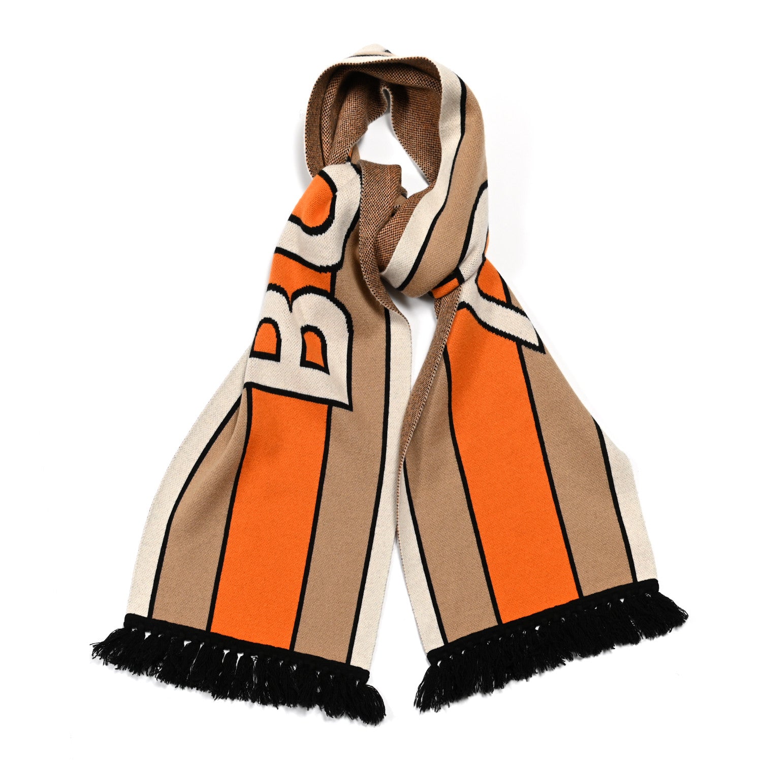 Burberry Cashmere Logo Knit Scarf Black Orange 1 of 5