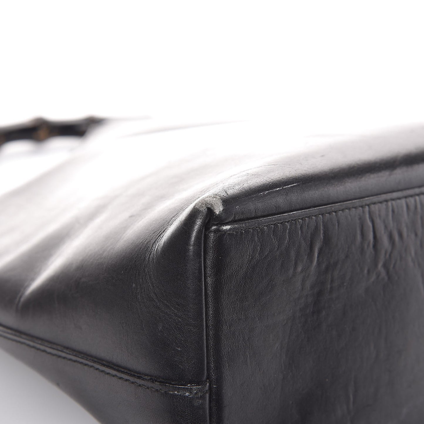 Calfskin Bamboo Handle Shoulder Bag Black