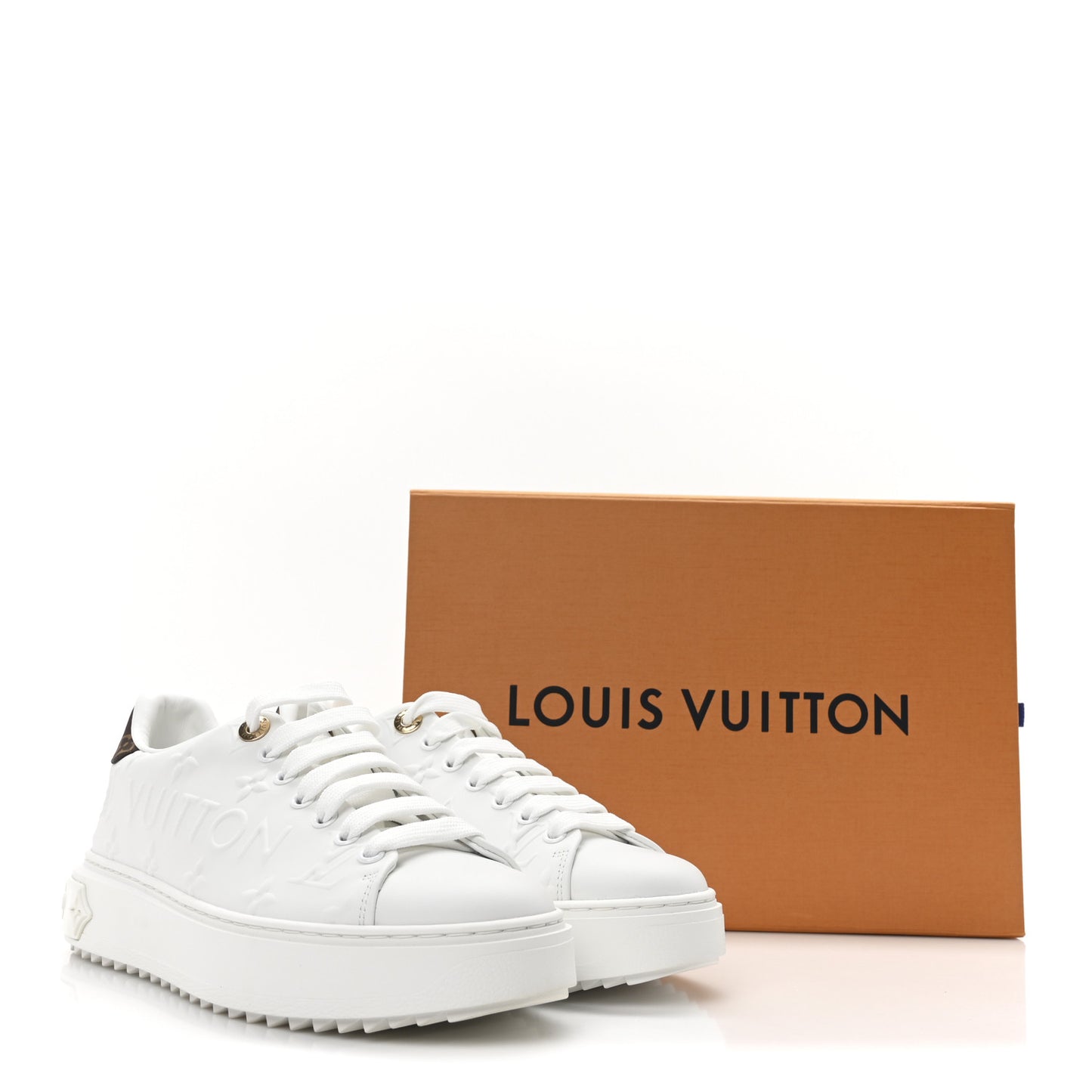 Lambskin Embossed Monogram Time Out Sneakers 37 White