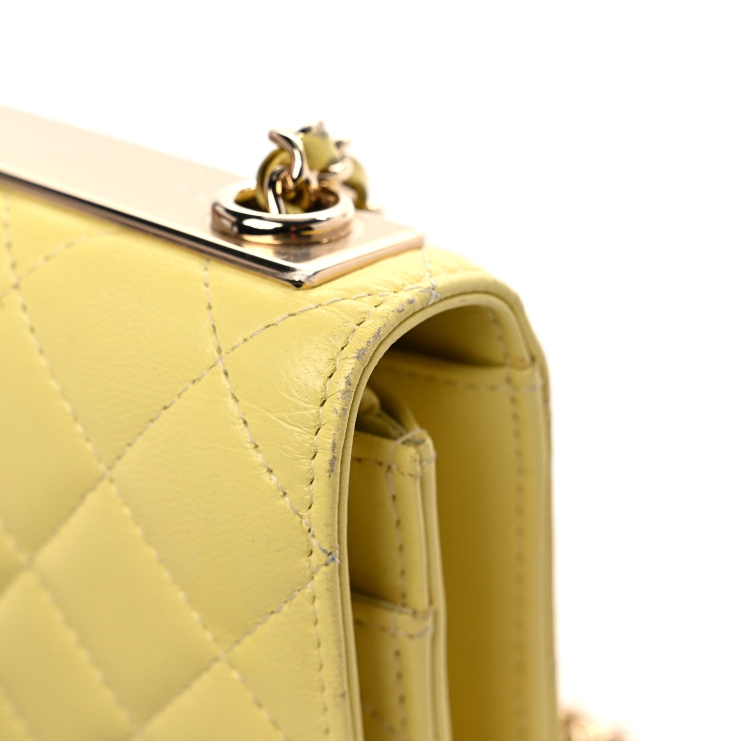 Lambskin Quilted Trendy CC Wallet On Chain WOC Yellow