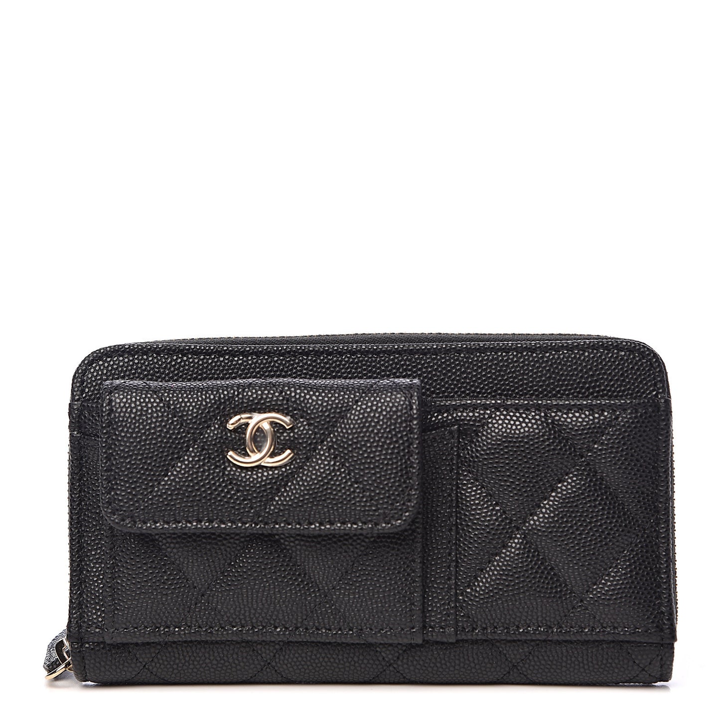Caviar Quilted In & Out Zip Around Wallet Black
