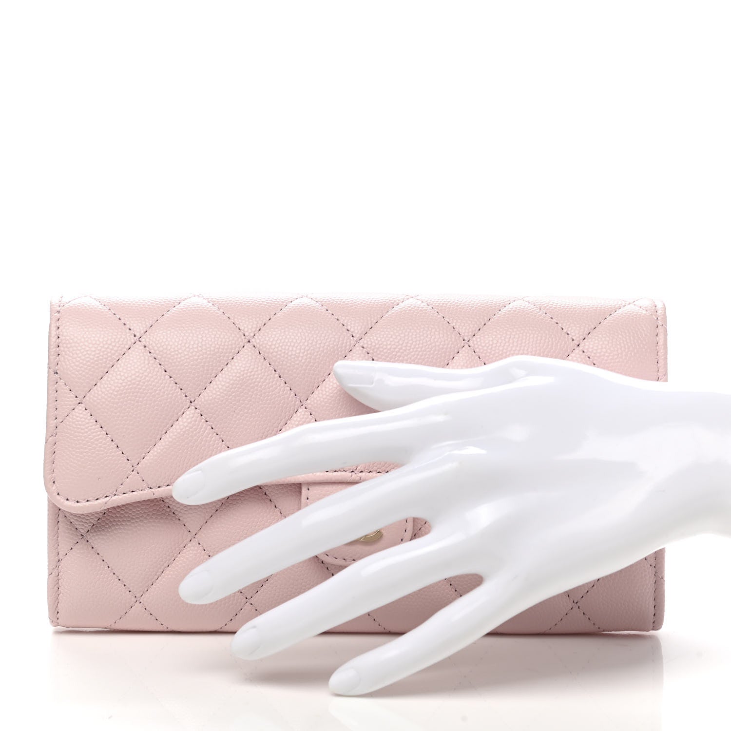 Chanel Caviar Quilted Large Gusset Flap Wallet Light Pink 2 of 9