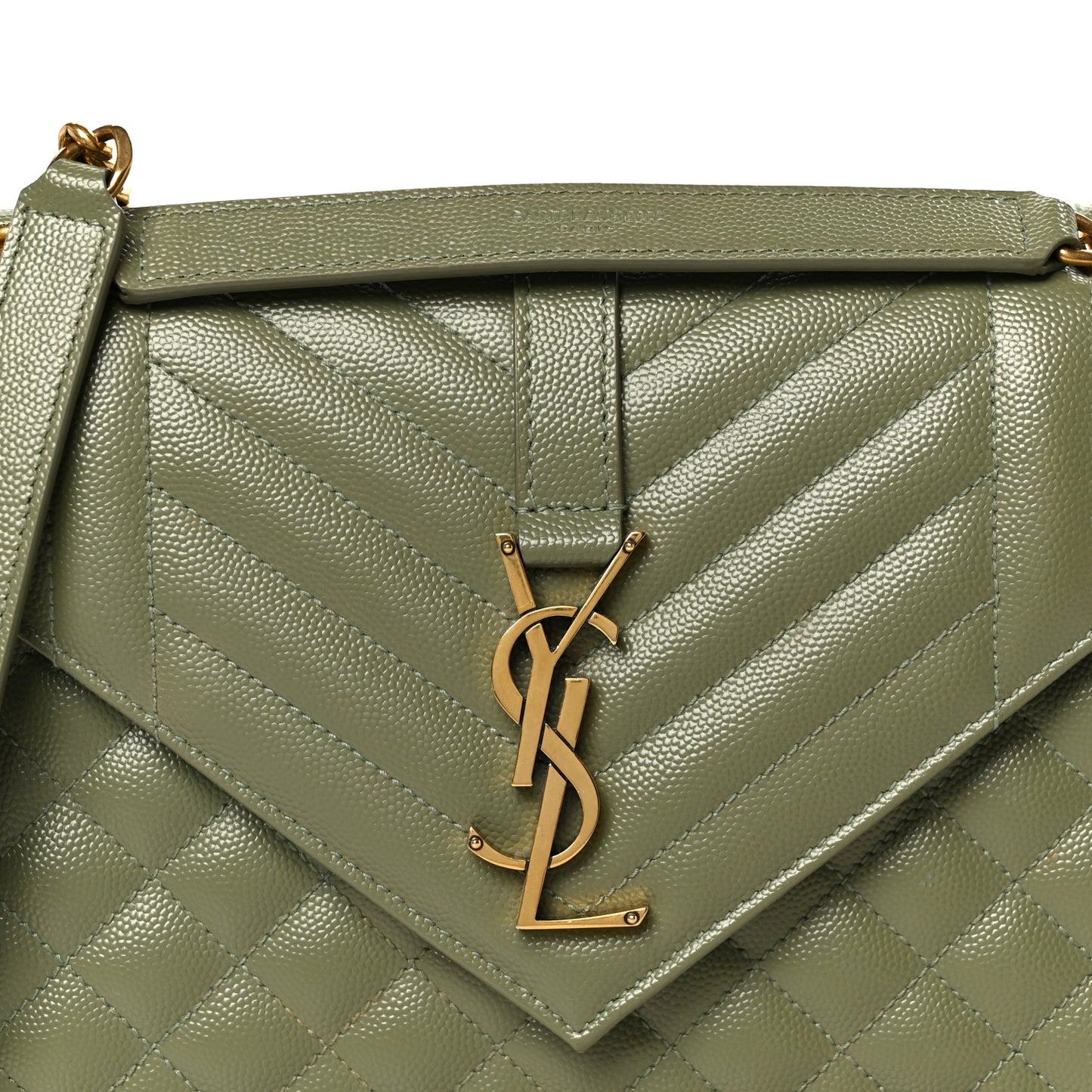 Grain De Poudre Textured Mixed Matelasse Triquilt Medium Monogram Satchel Light Sage
