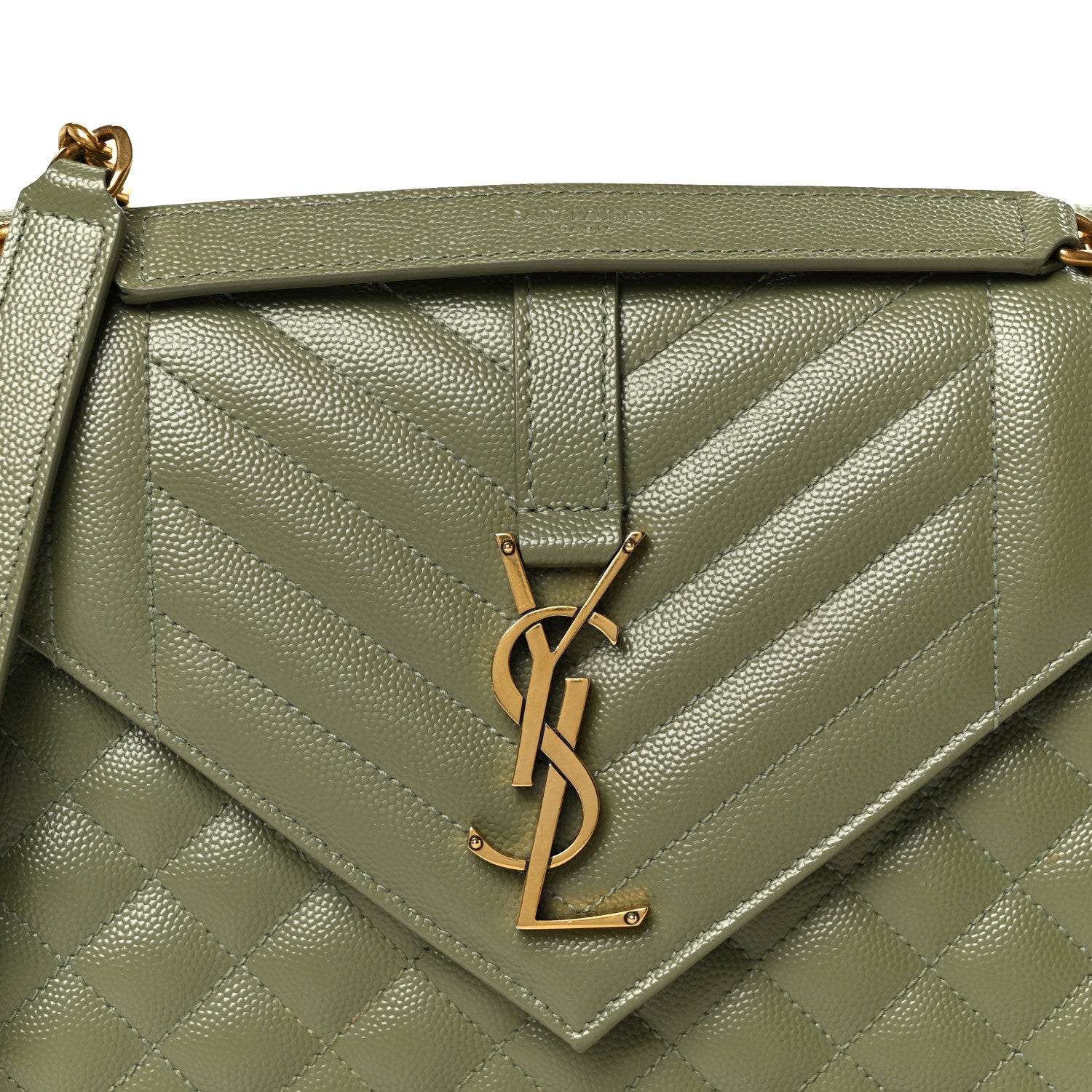 Saint Laurent Grain De Poudre Textured Mixed Matelasse Triquilt Medium Monogram Satchel Light Sage 9 of 11