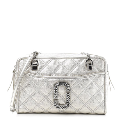 Marc Jacobs Metallic Grained Calfskin Quilted Double Stitched The Status Shoulder Bag Silver 1 of 15