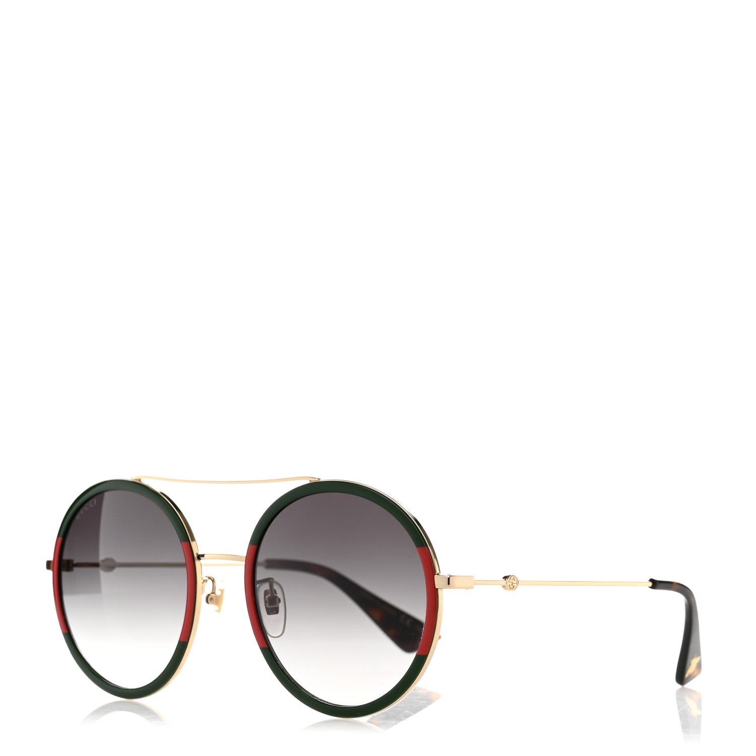 Gucci Metal Round Frame Sunglasses GG0061S Green Red 1 of 8