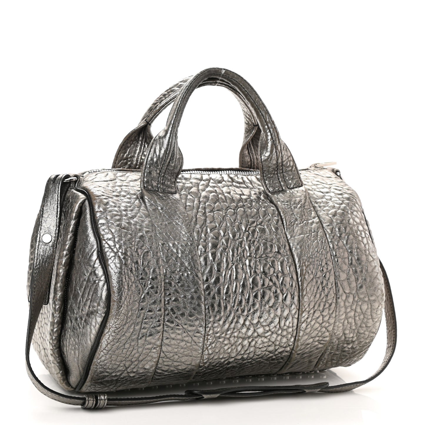 Metallic Pebbled Lambskin Rocco Carbon Silver Hardware