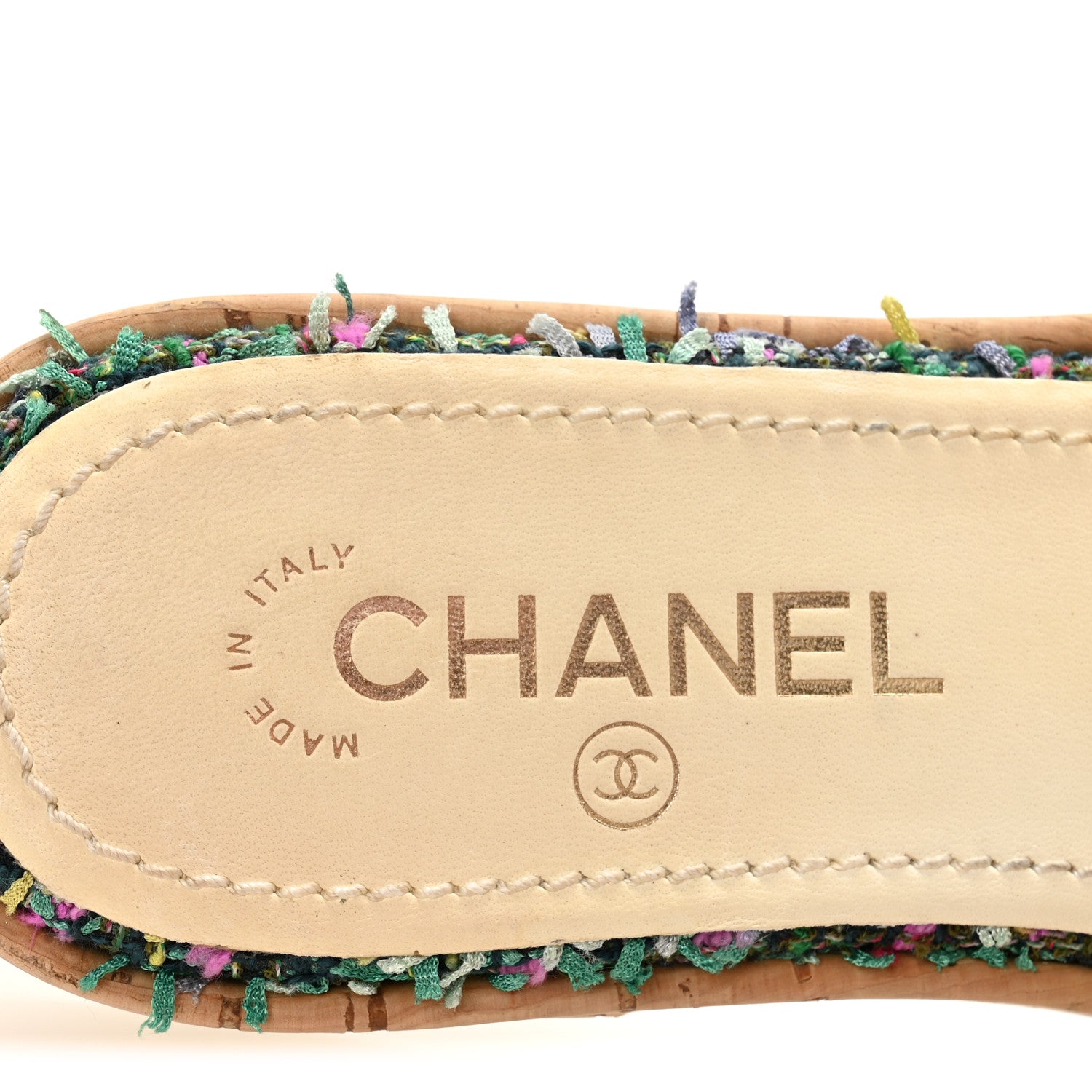 Chanel Tweed Cork CC Chain Mule Sandal 36.5 Green Multicolor 8 of 10