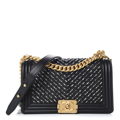 Chanel Calfskin Chevron Embroidered Medium Boy By The Sea Boy Flap Black 1 of 9