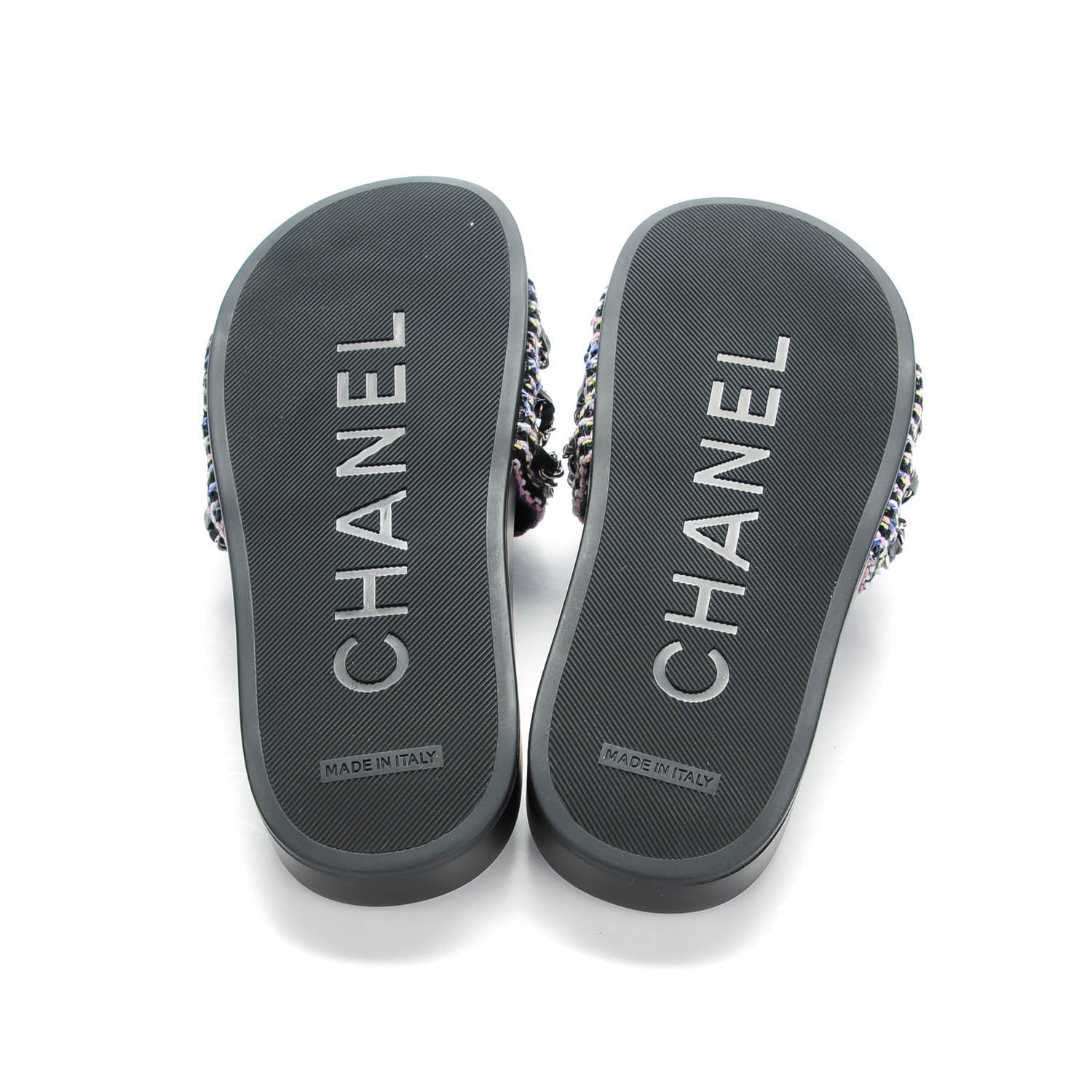 Chanel Tweed Lambskin Chain Flat Sandals 35 Black Multicolor 7 of 8