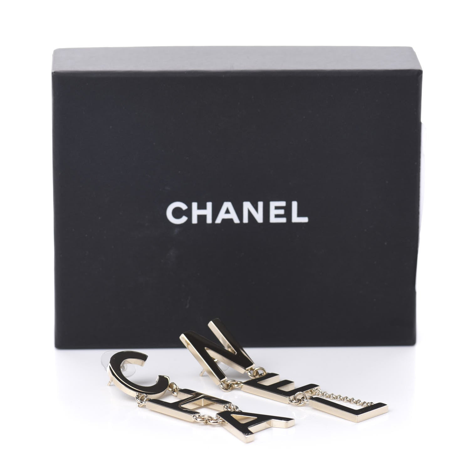 Chanel Metal Cha-Nel Logo Drop Earrings Gold 5 of 5