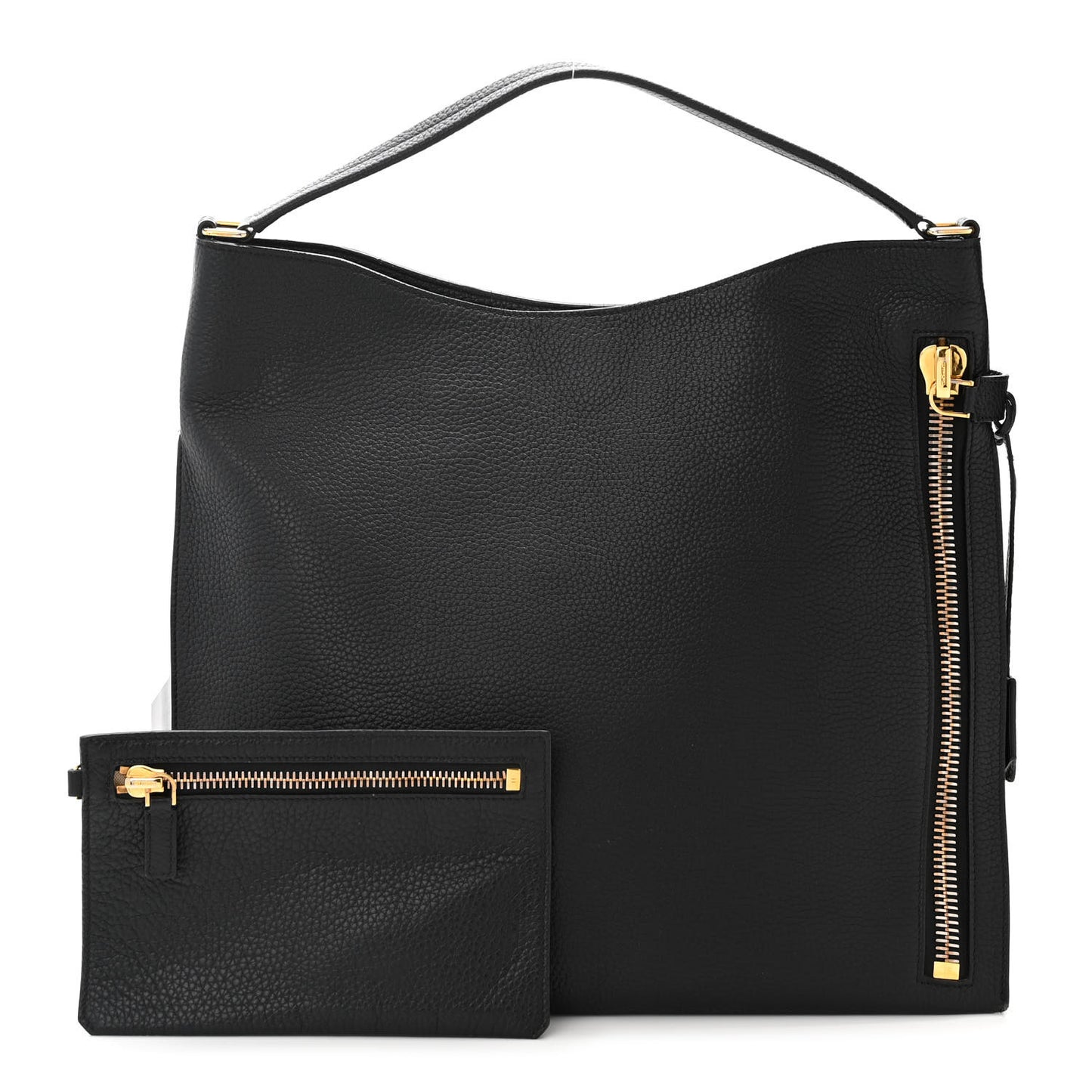 Pebbled Calfskin Large Alix Padlock Zip Hobo Bag Black