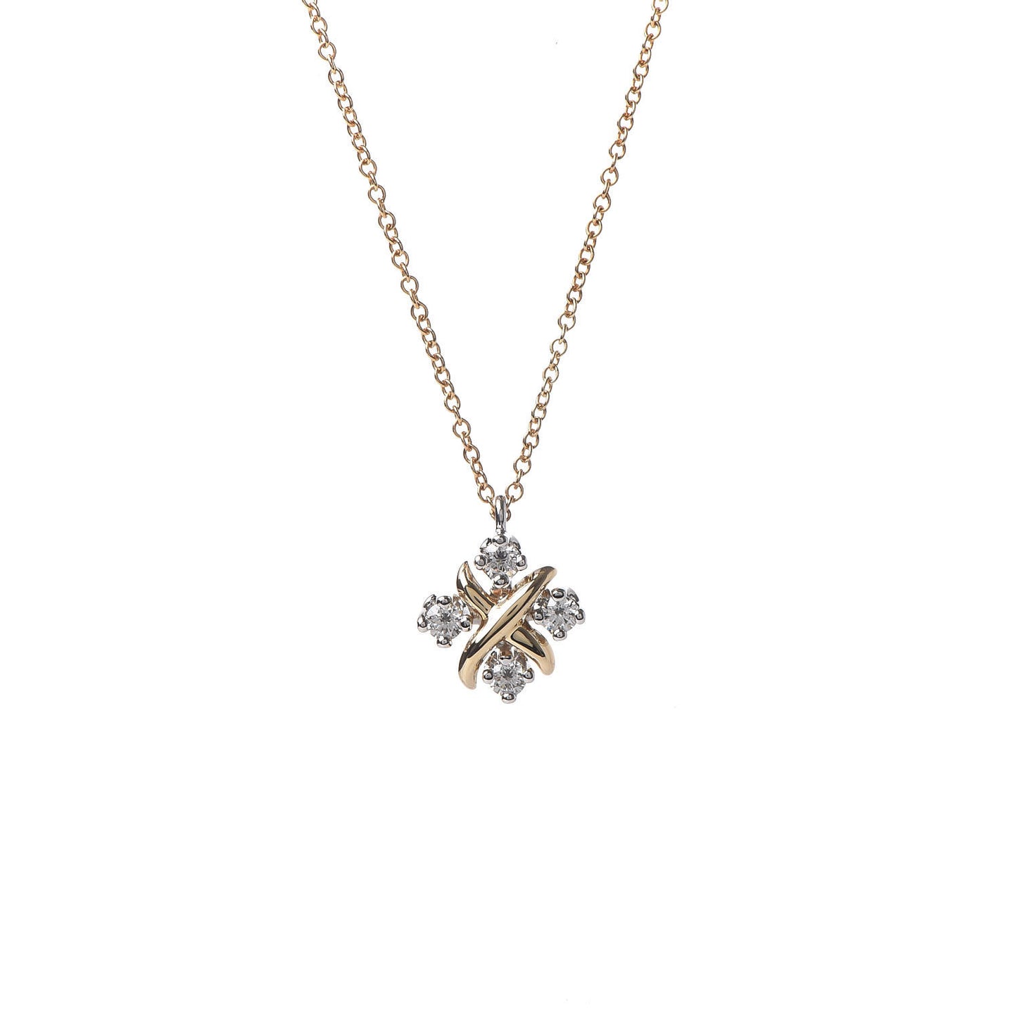 Platinum 18K Yellow Gold Diamond Schlumberger Lynn Pendant Necklace