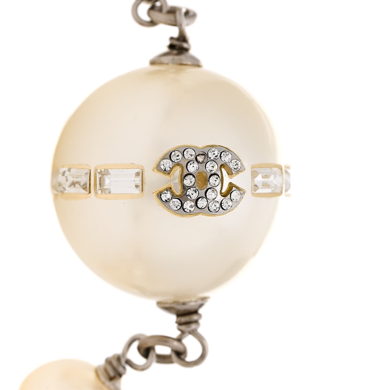 Chanel Baguette Crystal Pearl CC Long Necklace Silver 7 of 8