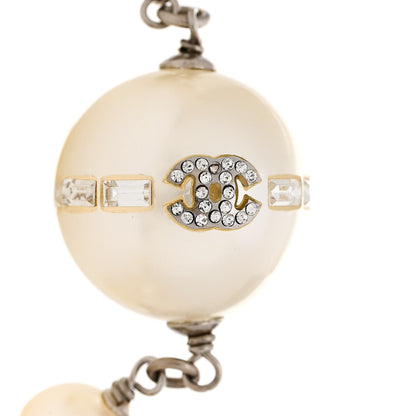 Chanel Baguette Crystal Pearl CC Long Necklace Silver 7 of 8