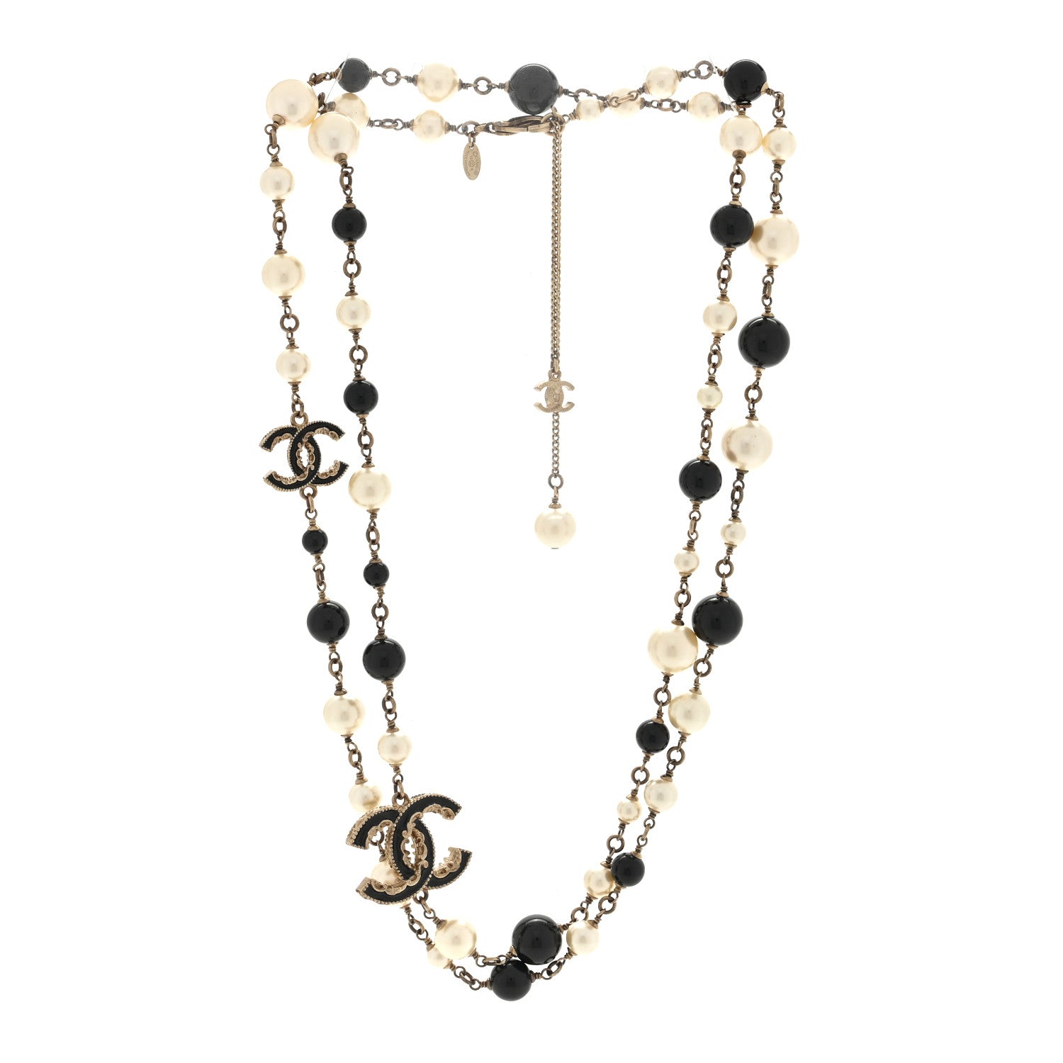 Chanel Pearl Enamel Beaded CC Baroque Long Necklace Black White Gold 3 of 4