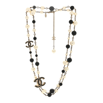 Chanel Pearl Enamel Beaded CC Baroque Long Necklace Black White Gold 3 of 4
