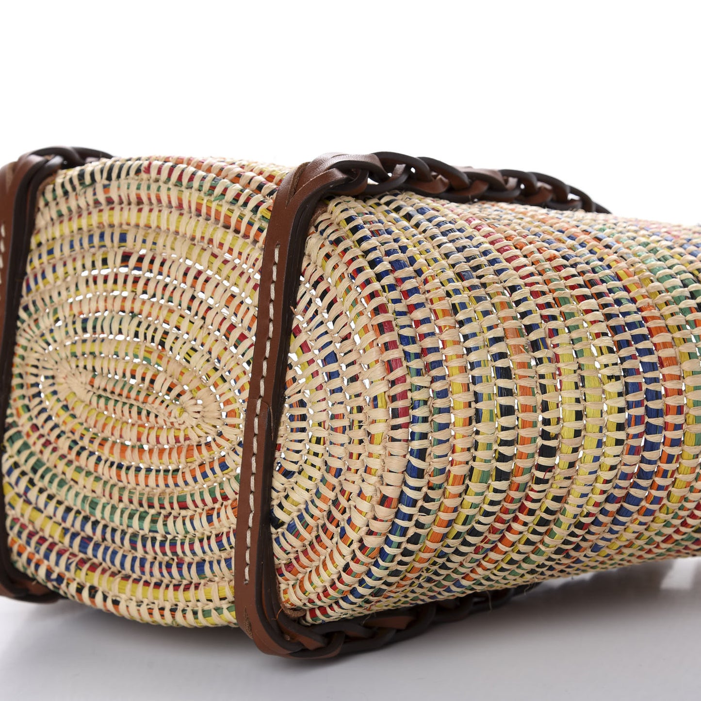 Paglia Vitello Woven Braided Basket Tote Multicolor Cognac