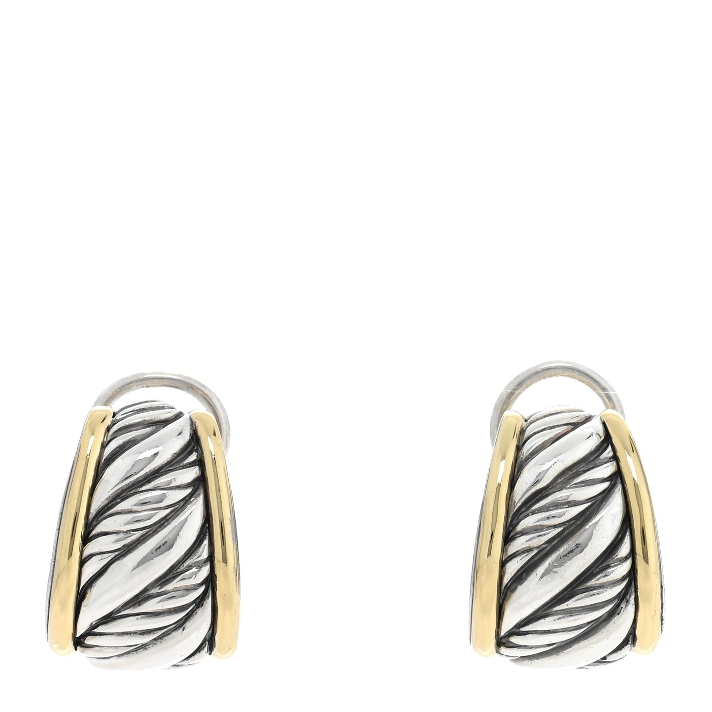 Sterling Silver 18K Yellow Gold Carved Cable Hoop Earrings