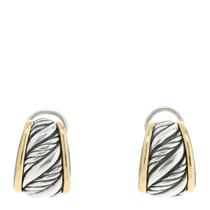 David Yurman Sterling Silver 18K Yellow Gold Carved Cable Hoop Earrings 1 of 4