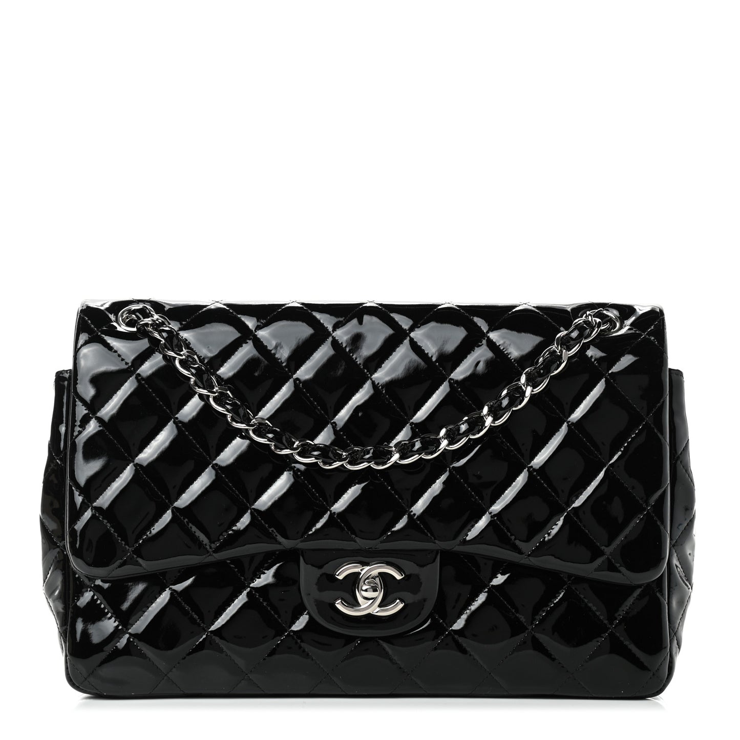 Patent Quilted Jumbo Double Flap Black