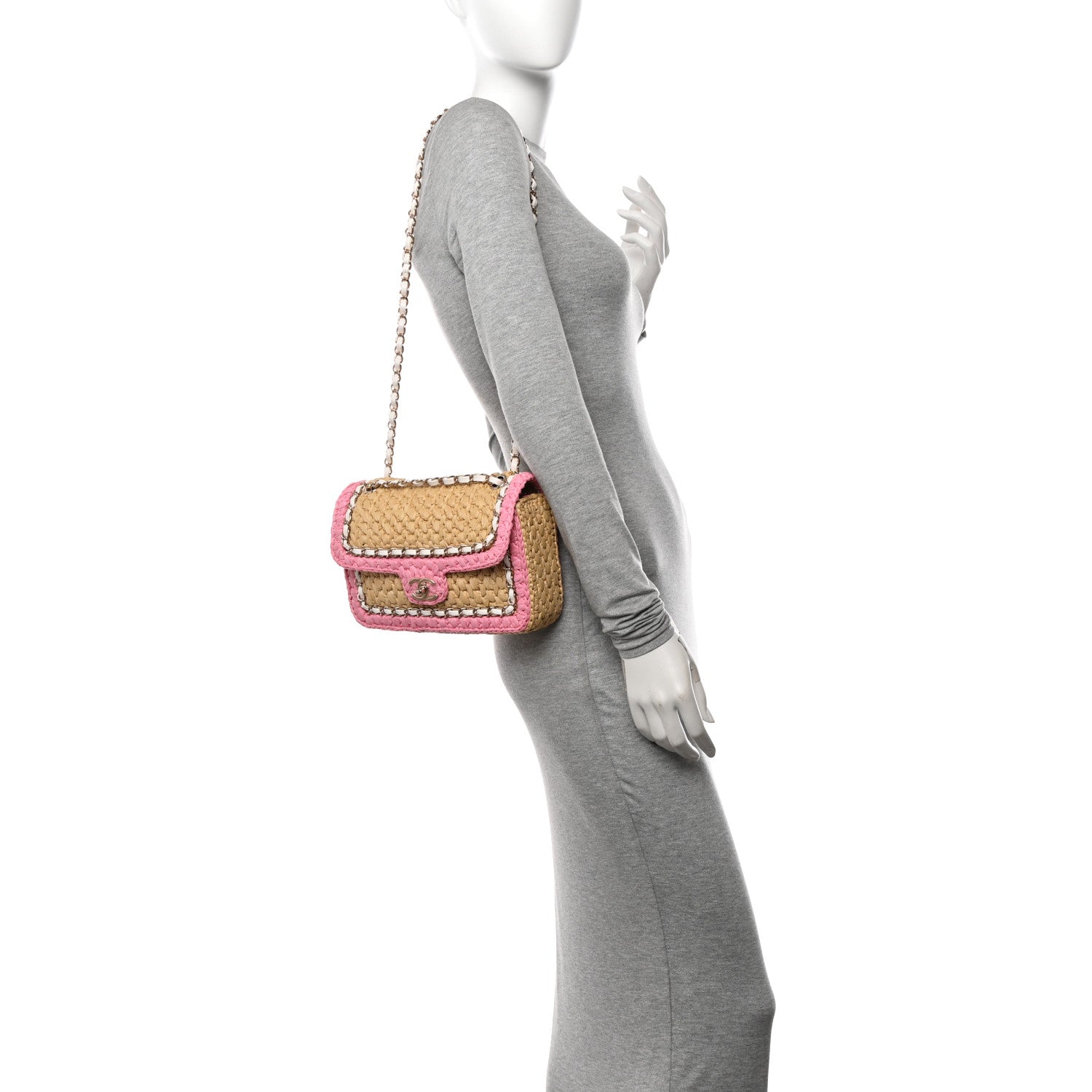 Chanel Raffia Chain Venice Beach Flap Bag Beige Pink 2 of 13