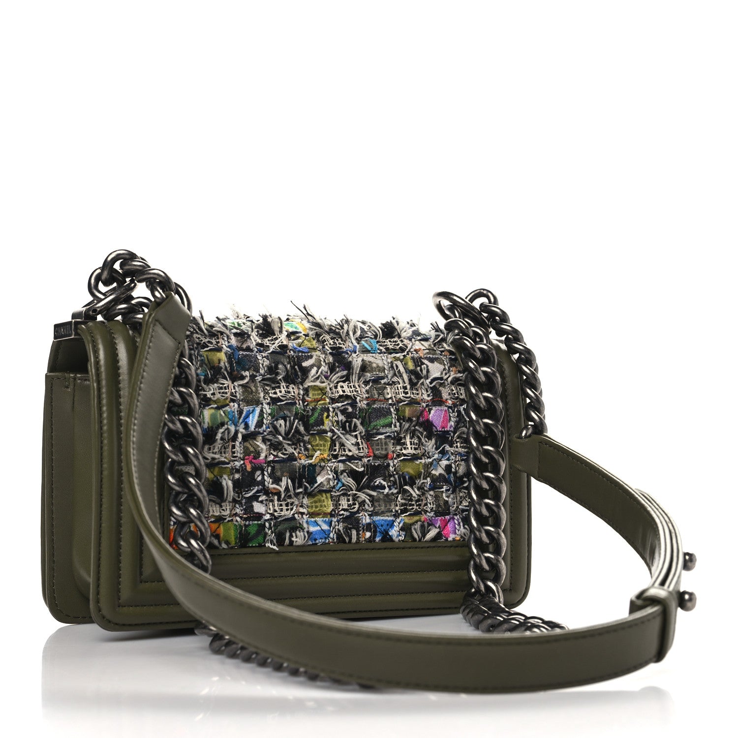 Chanel Tweed Lambskin Small Boy Flap Khaki 3 of 11