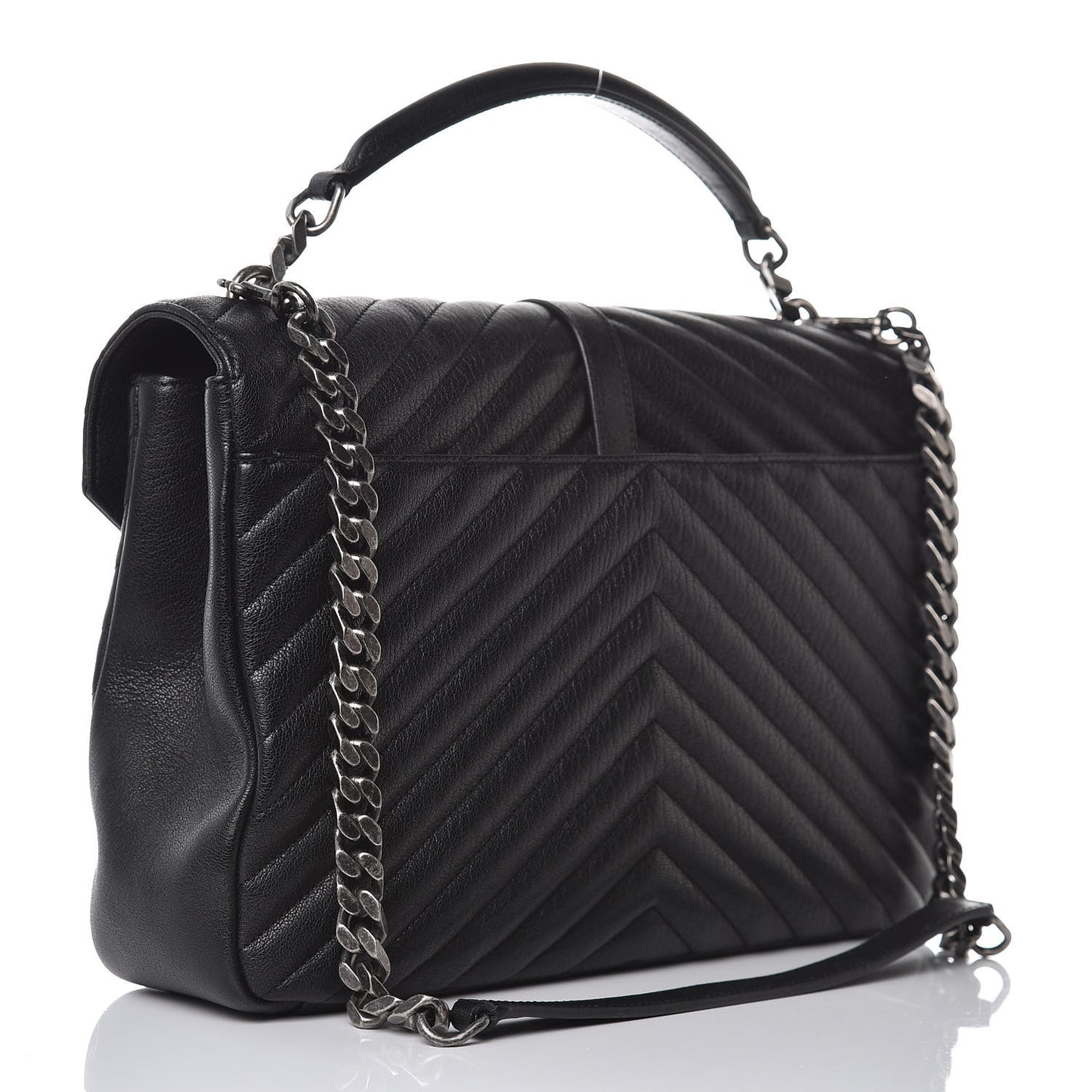 Sheepskin Matelasse Chevron Monogram Large College Satchel Black