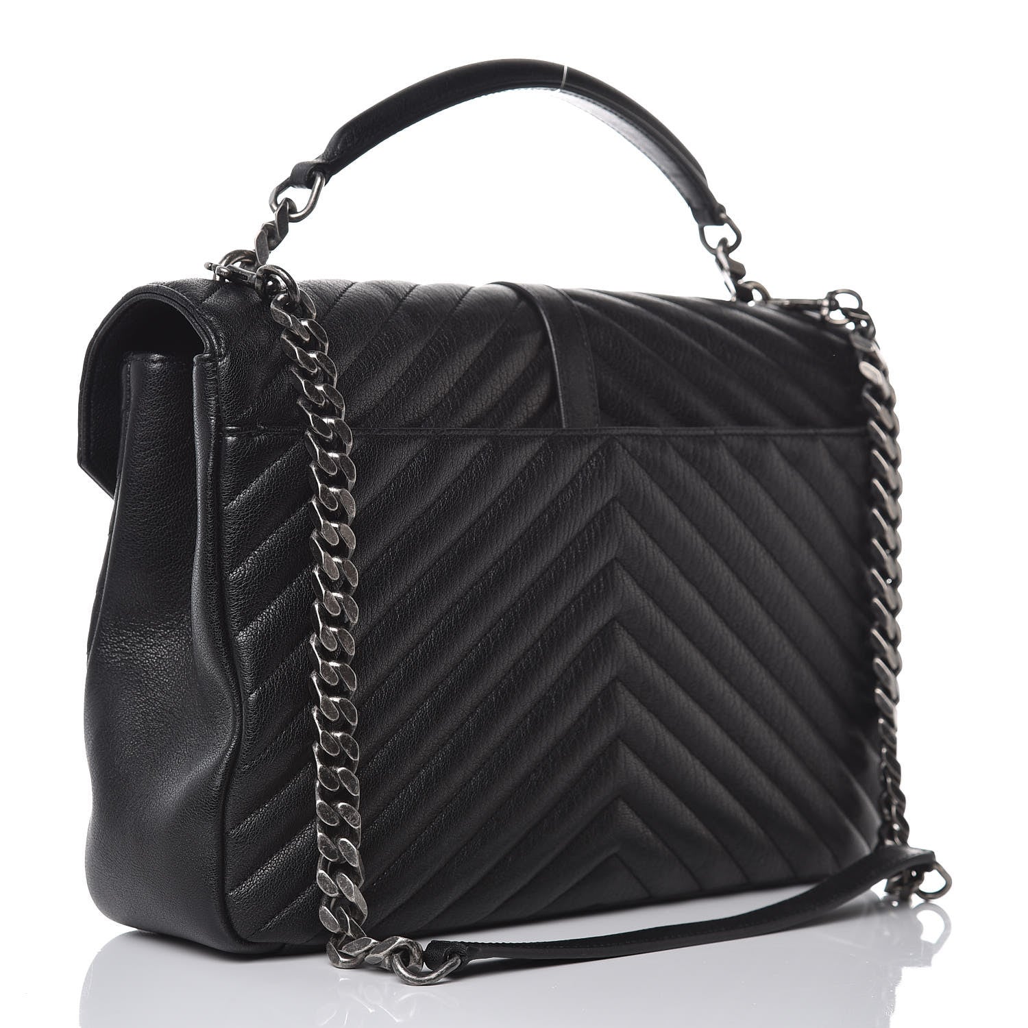 Saint Laurent Sheepskin Matelasse Chevron Monogram Large College Satchel Black 3 of 10