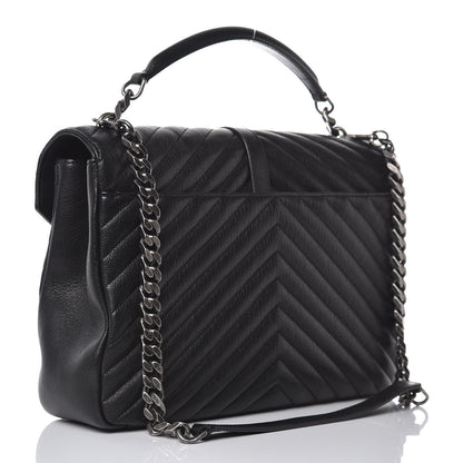 Saint Laurent Sheepskin Matelasse Chevron Monogram Large College Satchel Black 3 of 10
