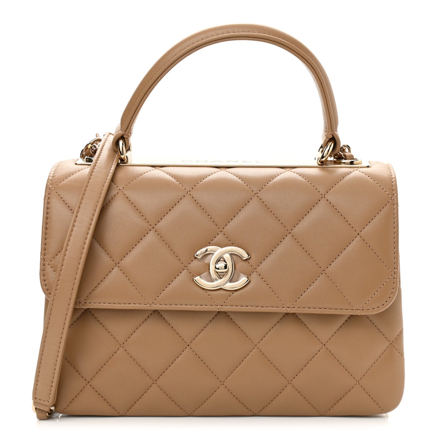 Lambskin Quilted Small Trendy CC Dual Handle Flap Bag Beige