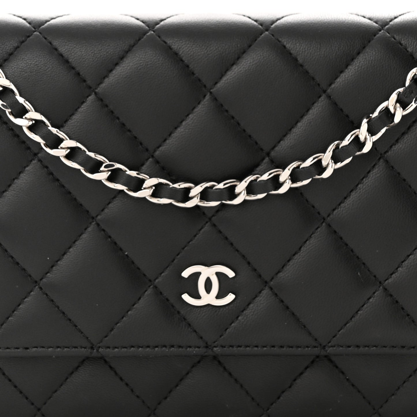 Lambskin Quilted Wallet On Chain WOC Black