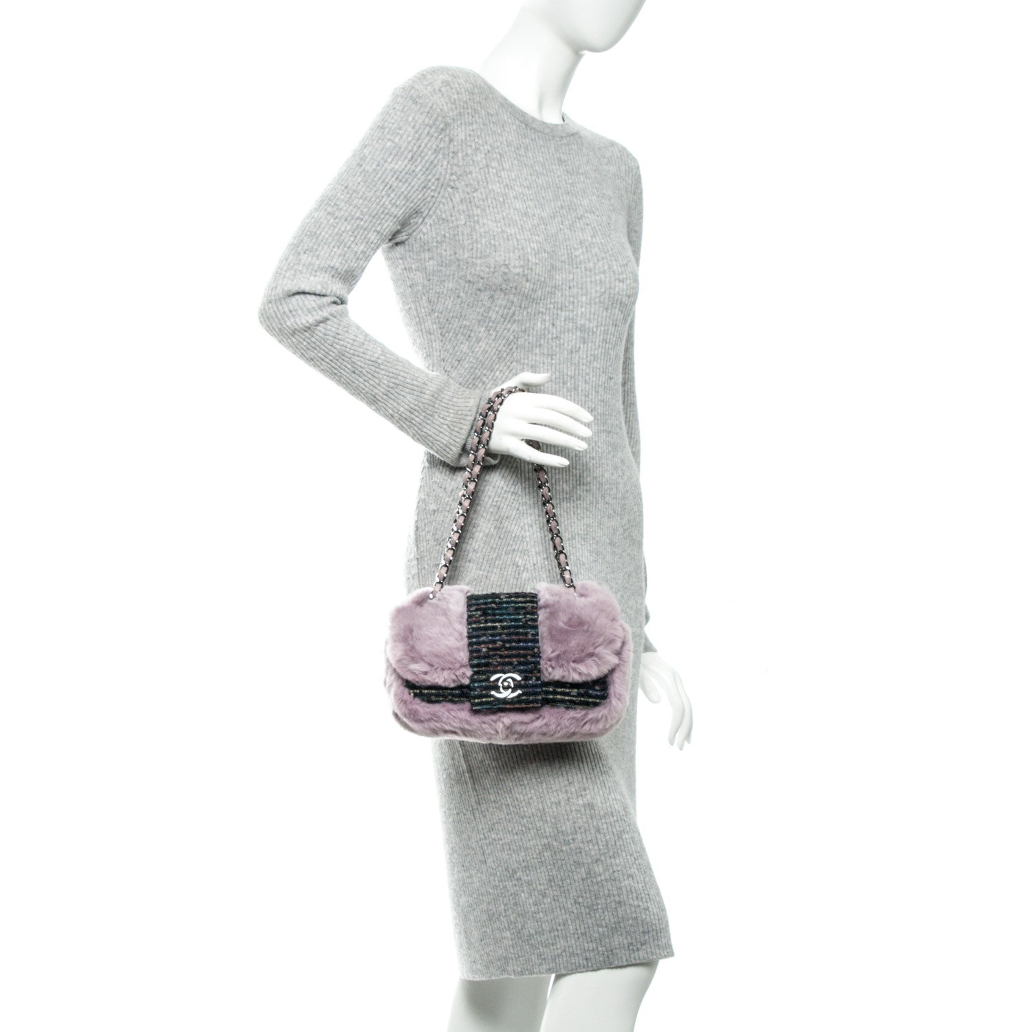 Chanel Rabbit Fur Tweed Lizard Small Fantasy Flap Lilac 2 of 7