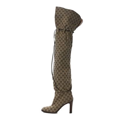 Gucci Monogram Over the Knee Boots 40 Beige Ebony 1 of 7