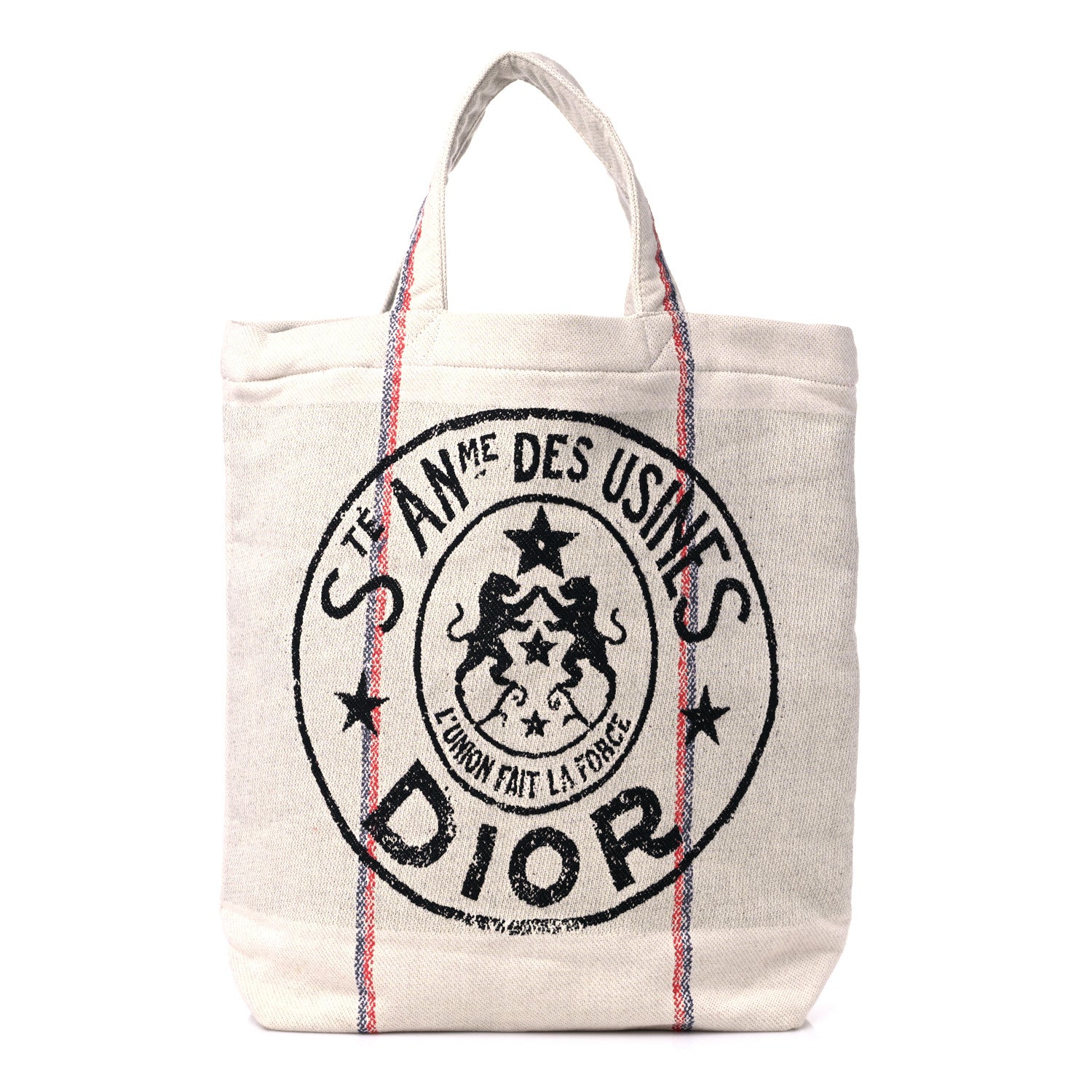 Christian Dior Canvas Print Cruise Tote Ivory Black 1 of 11