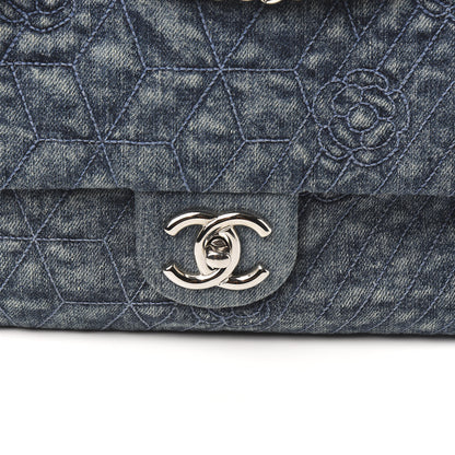 Chanel Denim Quilted Camellia Embroidered Large Flap Blue 10 of 10