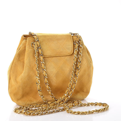 Chanel Suede Quilted Tassel Shoulder Bag Yellow 3 of 16