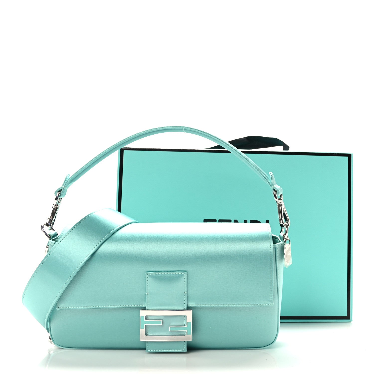 Fendi X TIFFANY Satin Nappa Silver Baguette Blue Tiffany Silver 9 of 9