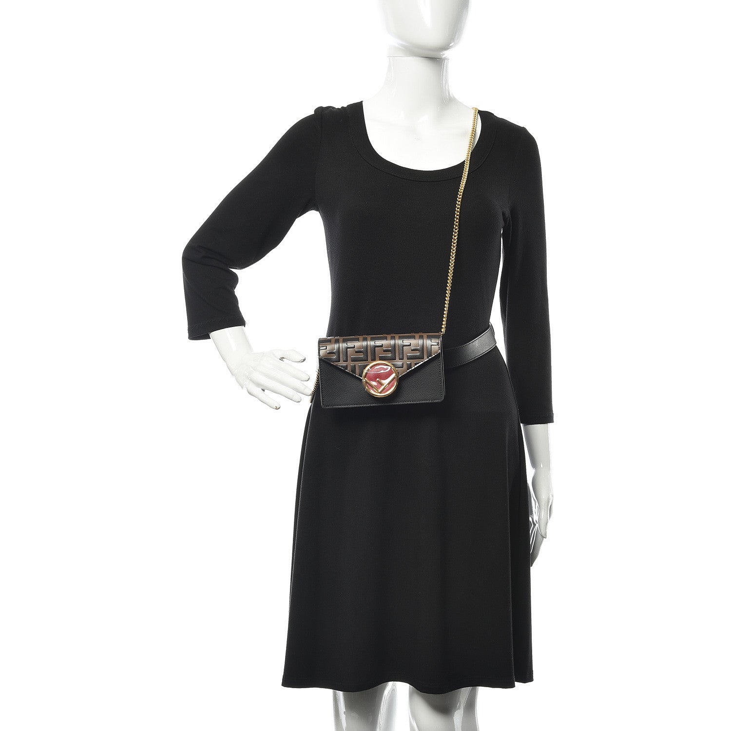 Fendi Vitello Cruise F is Fendi Bi-Color FF 1974 Embossed Envelope Belt Bag Maya Black 4 of 13