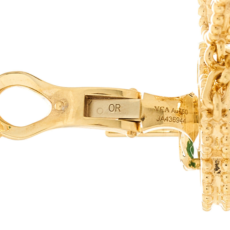 Van Cleef & Arpels 18K Yellow Gold Diamond Malachite 3 Motifs Vintage Alhambra Earrings 4 of 5