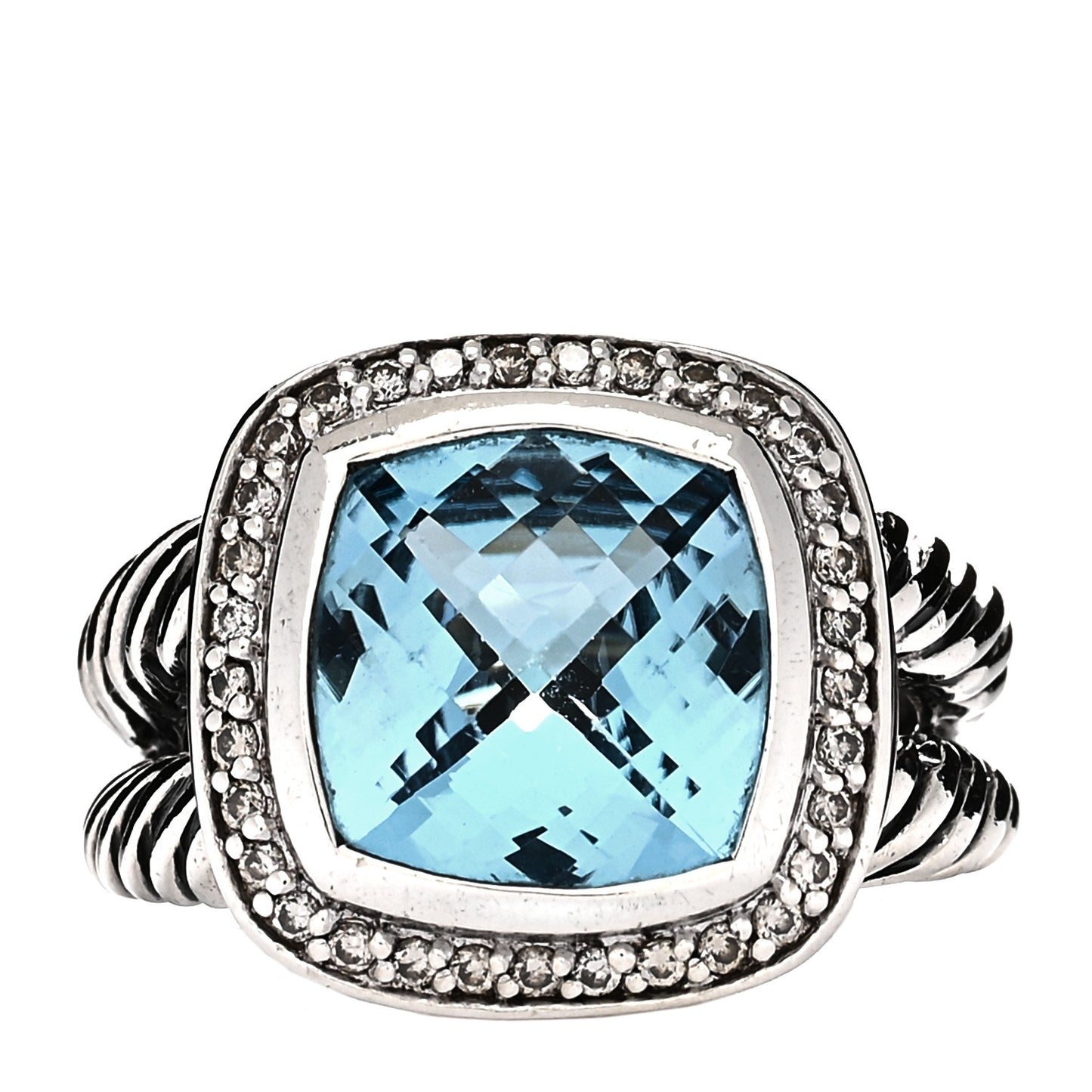 Sterling Silver Diamond Blue Topaz 11mm Albion Ring 53 6.5