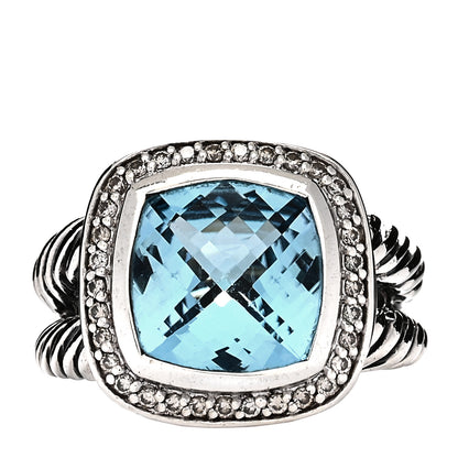 David Yurman Sterling Silver Diamond Blue Topaz 11mm Albion Ring 53 6.5 1 of 4