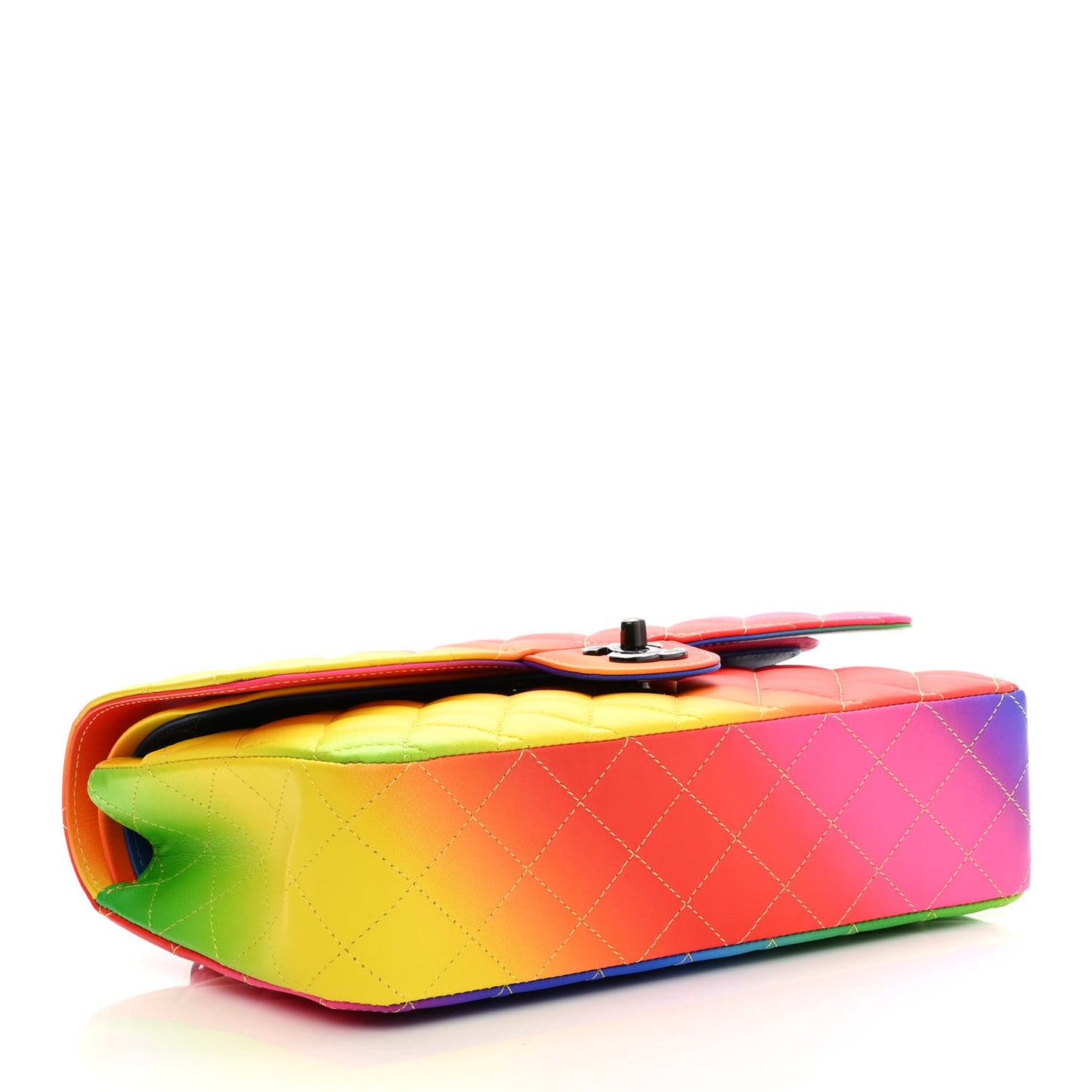 Calfskin Quilted Medium Rainbow Double Flap Multicolor